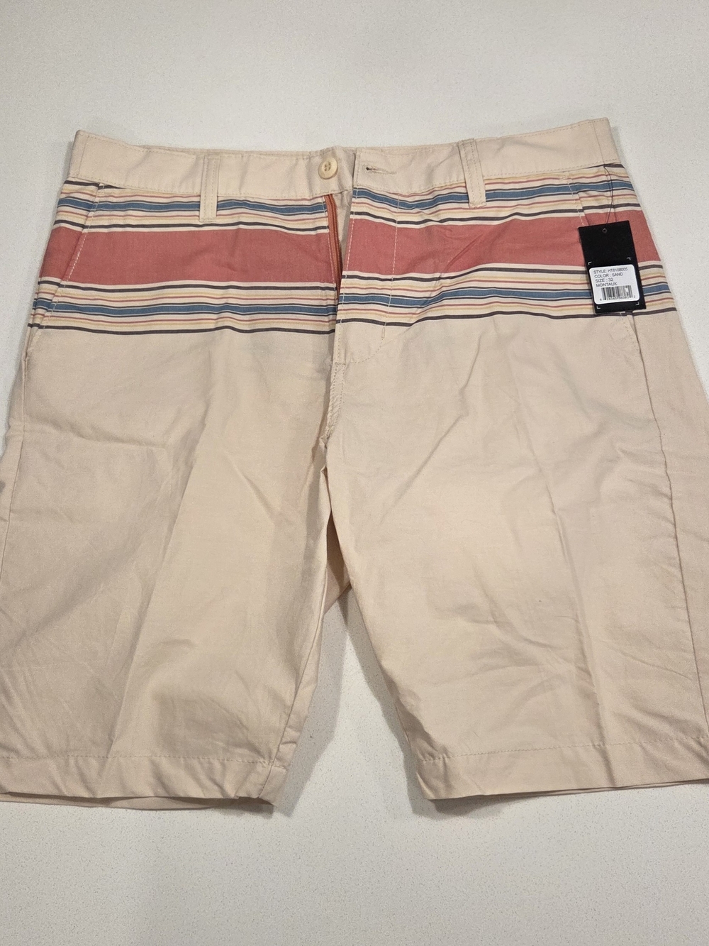 Hang Ten Cream Shorts with Coral & Blue Stripe Waist